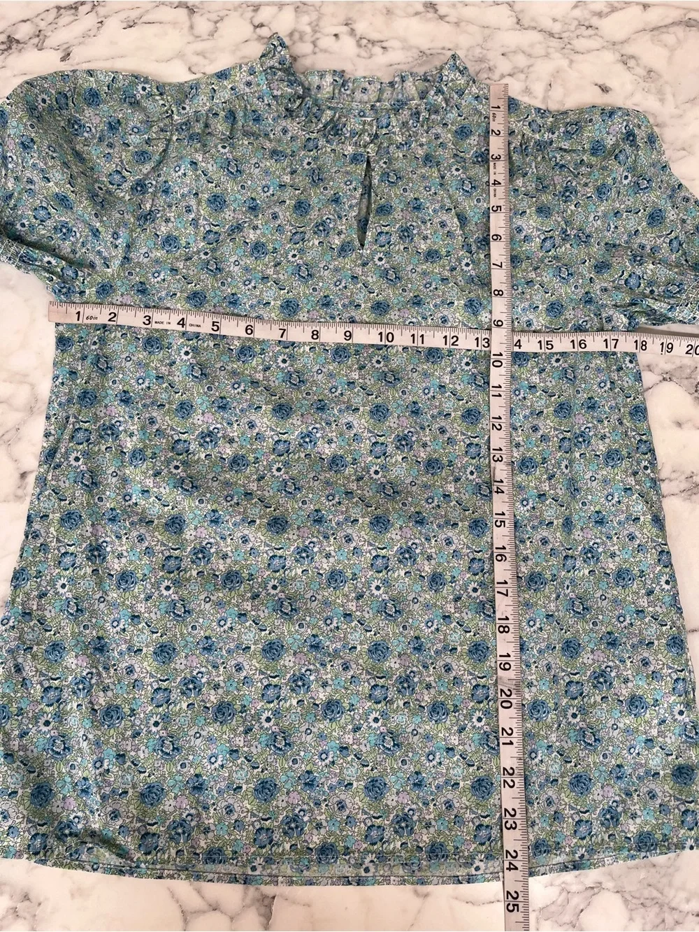 J. Crew x Liberty London Puff-sleeve top in Liberty Amelie floral blue ruffle XS